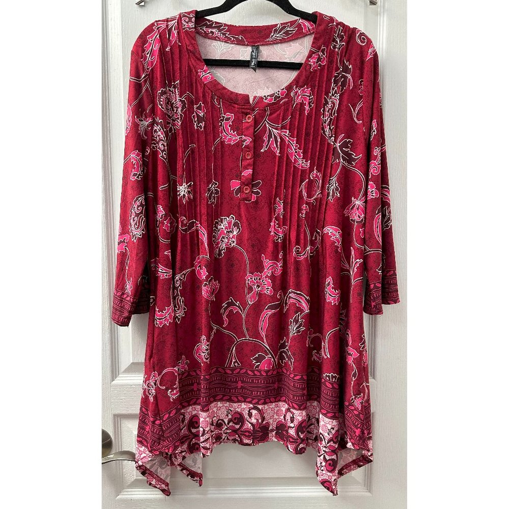 White Mark Red Floral Tunic with Pockets